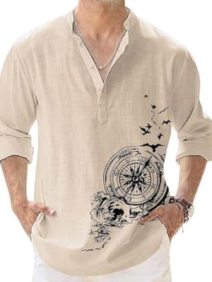 DEELMO Men's Cotton Blend Mandarin Collar Self One Design Full Sleeve Casual Short Kurta